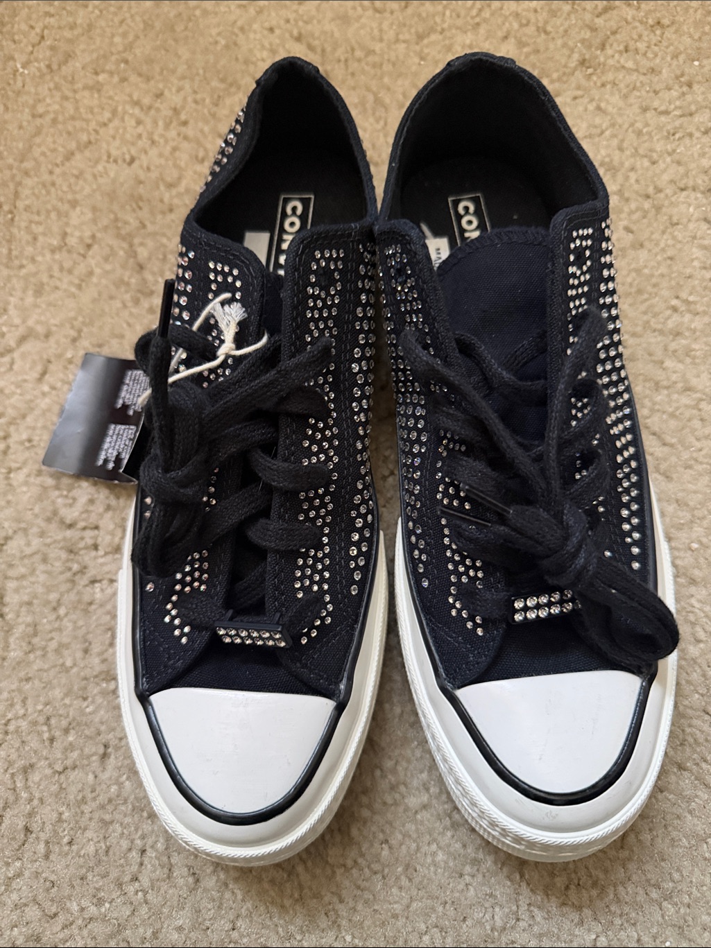 Converse Black Rhinestone Low-Top Sneakers With White Toe